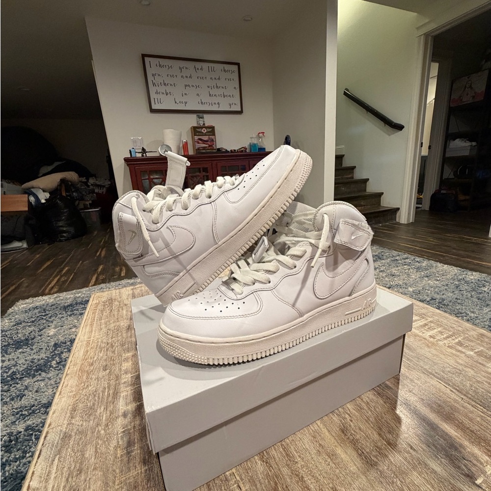 Nike White Mid-Top Leather Sneakers